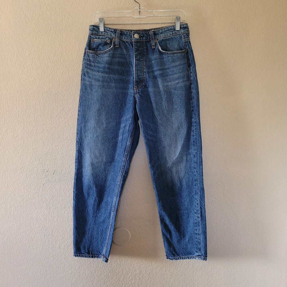 Rag and Bone Alissa High Rise Barrel Leg Jeans Sz 28 Blue Clover Wash Button Fly